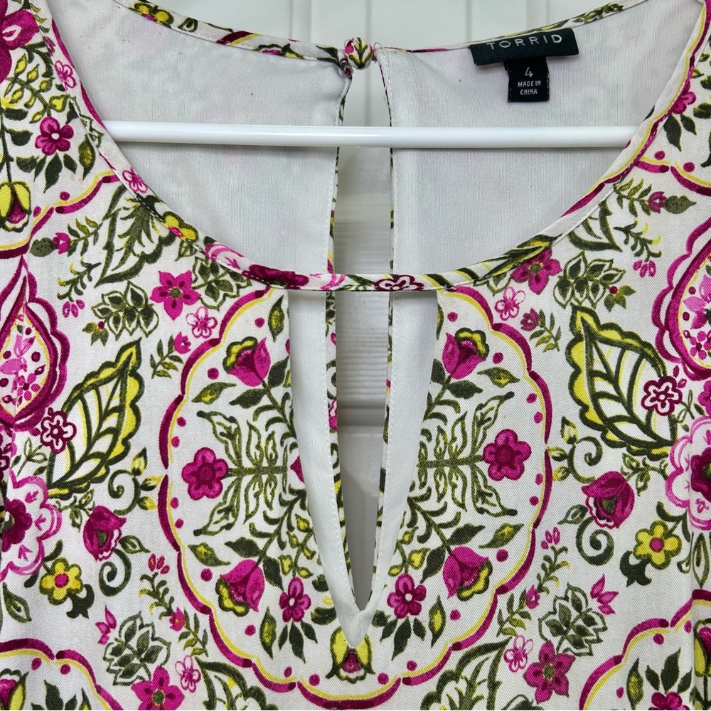 Torrid Pink Floral Keyhole Neckline Challis Skater Dress Size 4X - Picture 5 of 16